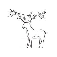 Deer with large antlers isolated on a white background Vector black and white handdrawn sketch illustration Forest animal in doodle outline style Christmas deer