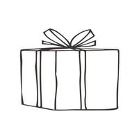 caja de regalo con lazo lindo en boceto estilo doodle ilustración de vector dibujado a mano blanco y negro aislado sobre fondo blanco icono de contorno de caja de regalo de vacaciones fiesta de cumpleaños de Navidad presente sorpresa