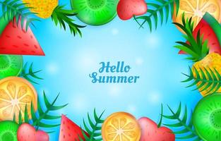 hola verano con plantilla de fondo de frutas vector