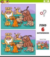 juego educativo de diferencias con perros divertidos de dibujos animados vector