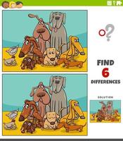 differences educational game with cartoon dogs group vector