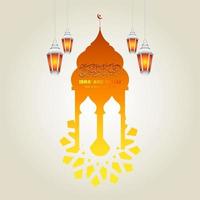 Illustration of isra and miraj the night journay of prophet muhammad with a golden color with a combination of circular ornaments Traditional greeting card vector