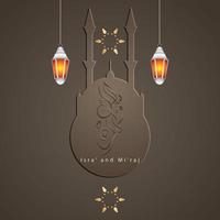 Illustration of isra and miraj the night journay of prophet muhammad with a golden color with a combination of circular ornaments Traditional greeting card vector