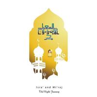 Illustration of isra and miraj the night journay of prophet muhammad with a golden color with a combination of circular ornaments Traditional greeting card vector