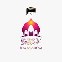 ilustración de isra y miraj el diario nocturno del profeta muhammad con un color dorado con una combinación de adornos circulares tarjeta de felicitación tradicional vector