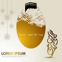 Illustration of isra and miraj the night journay of prophet muhammad with a golden color with a combination of circular ornaments Traditional greeting card vector