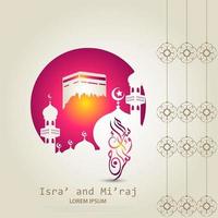 Illustration of isra and miraj the night journay of prophet muhammad with a golden color with a combination of circular ornaments Traditional greeting card vector