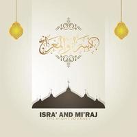 ilustración de isra y miraj el diario nocturno del profeta muhammad con un color dorado con una combinación de adornos circulares tarjeta de felicitación tradicional vector