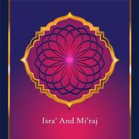 Illustration of isra and miraj the night journay of prophet muhammad with a golden color with a combination of circular ornaments Traditional greeting card vector