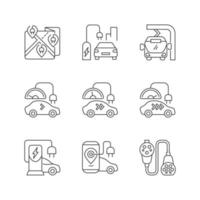 Electric vehicle charging linear icons set vector