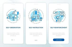 Self control techniques blue onboarding mobile app page screen with concepts vector