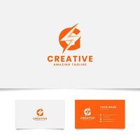 Negative Space Flash on Letter G with Business Card Template vector