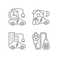 Electric vehicle charging linear icons set vector