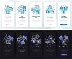 Pantalla de la página de la aplicación móvil de incorporación de contaminación del aire exterior con conceptos vector