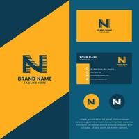 3D Lines Shadow Letter N Logo with Business Card Template vector