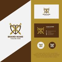 Letter I and Sword on Shield Logo with Business Card Template vector