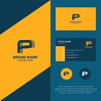 3D Lines Shadow Letter P Logo with Business Card Template vector