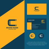 3D Lines Shadow Letter C Logo with Business Card Template vector