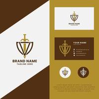Letter V and Sword on Shield Logo with Business Card Template vector