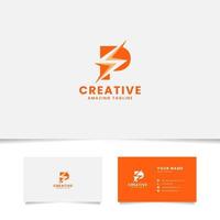 Negative Space Flash on Letter P Logo with Business Card Template vector