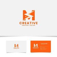 PrintNegative Space Flash on Letter M Logo with Business Card Template vector