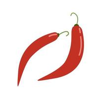 Red hot chili pepper, spicy food, vector clipart in flat style, isolate on white
