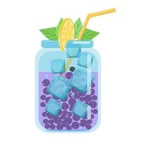 Soft drinks, fruit cocktails with black currants, carbonated soft drink in a glass jar, vector object in flat style on a white background