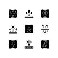 Fabric properties black glyph icons set on white space vector