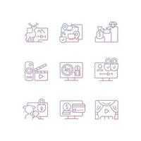 Broadcasting services gradient linear vector icons set