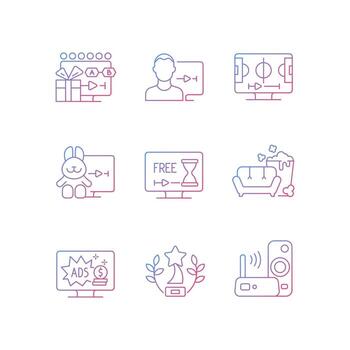 Broadcast services gradient linear vector icons set