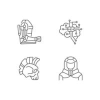 Cyberpunk augmentations linear icons set vector