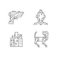 Cyberpunk items linear icons set vector