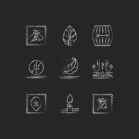 Different types of fabric feature chalk white icons set on black background vector