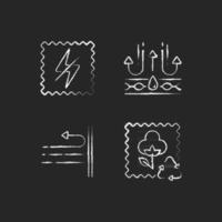 Different fabric features chalk white icons set on black background vector