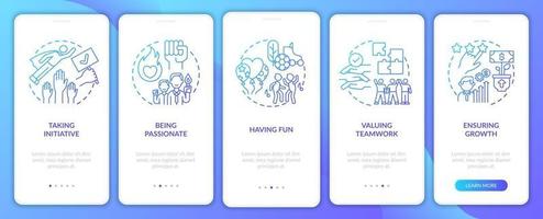 Basic business core values onboarding mobile app page screen with concepts vector