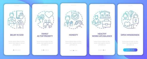 Personal ethics onboarding mobile app page screen with concepts vector
