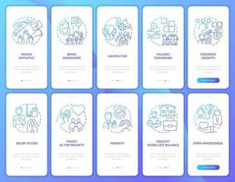 Business ethics onboarding mobile app page screen with concepts set vector