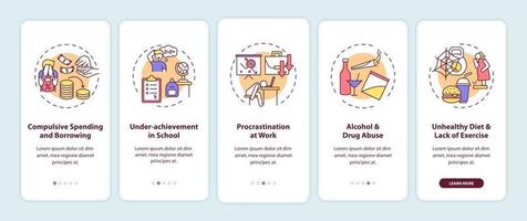 Major self control problems onboarding mobile app page screen with concepts vector