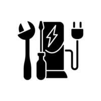 Charging station maintenance black glyph icon vector