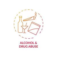 Icono de concepto degradado rojo de abuso de alcohol y drogas vector