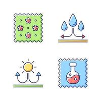 Fabric properties vector flat color icon set