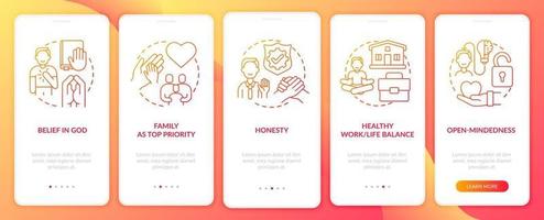 Personal ideals onboarding mobile app page screen with concepts vector