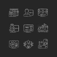 Broadcast services chalk white icons set on black background vector