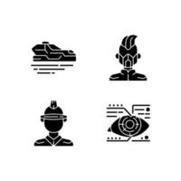 Sci fi and cyberpunk black glyph icons set on white space vector