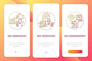 Self control techniques red onboarding mobile app page screen with concepts