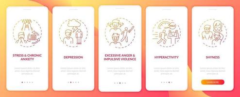 Psychology of self control red onboarding mobile app page screen with concepts vector