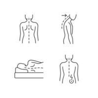 Poor posture problems linear icons set vector