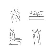Poor posture problems linear icons set vector