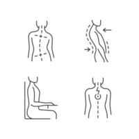 Bad posture problems linear icons set vector