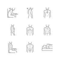 Back and posture problems linear icons set